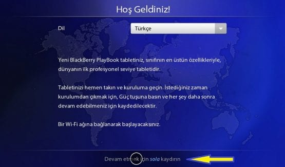 Blackberry ID Oluşturma, PlayBook, BlackBerry, PlayBook İlk Kurulum