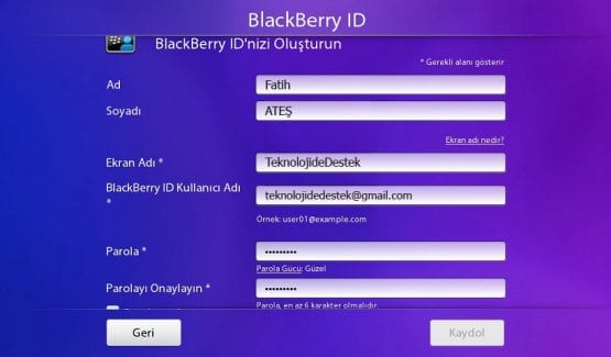 Blackberry ID Oluşturma, PlayBook, BlackBerry, PlayBook İlk Kurulum