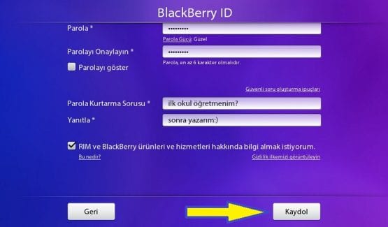 Blackberry ID Oluşturma, PlayBook, BlackBerry, PlayBook İlk Kurulum