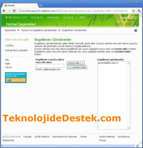 Hotmail E-Posta Engelleme 05
