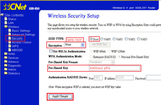 Cnet CAR854 ADSL Wireless Modem Kurulumu 07