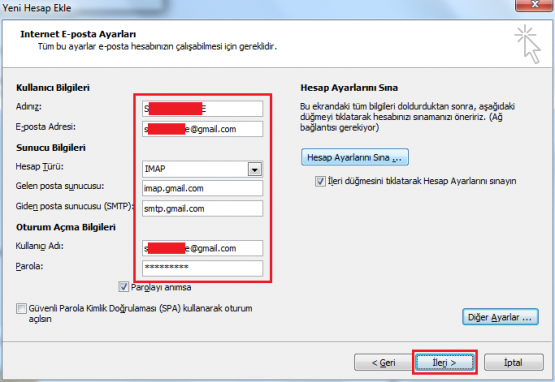 Gmail Hesabını Outlooka Tanımlamak 10 gmail outlook ayarları, outlook gmail ayarları, outlook gmail kurulumu,