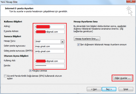 Gmail Hesabını Outlooka Tanımlamak 7 gmail outlook ayarları, outlook gmail ayarları, outlook gmail kurulumu,