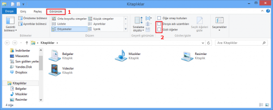 Windows 8 Gizli Dosyaları Açmak Göstermek