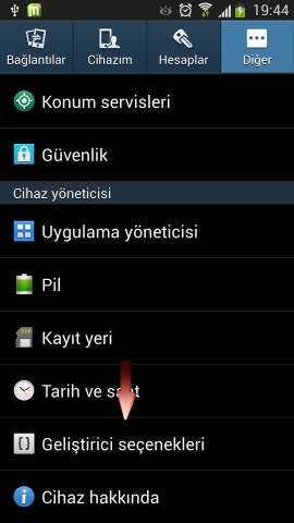 Samsung i9500 Galaxy S4 USB Hata Ayıklamayı Açmak