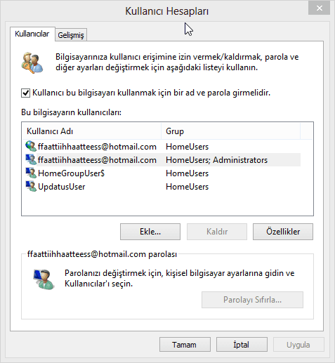 Windows 8 Açılış Parolasını Kaldırma