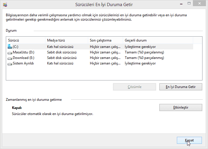Windows 8 de SSD Birlestirme Nasil Kapatilir 04