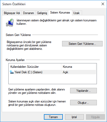 Windows 10 Sistem Geri Yükleme için Geri Yükleme Noktası Nasıl Oluşturulur