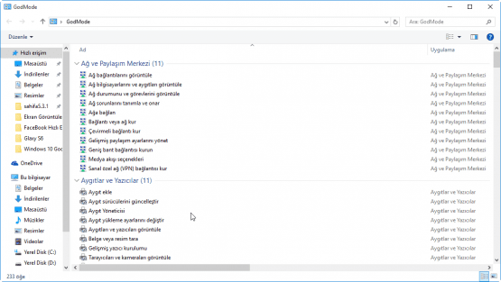 Windows 10 GodMode, Windows 10 Tanrı Modu, Windows 10 God Mode, Windows 10 Control Panel Shortcuts, Windows 10 Kontrol Panel Kısayolu,