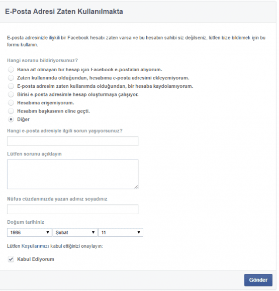 Facebook E-Posta Hesabını, Facebook, E-Posta, E-Posta Adresi Başka Bir Facebook Hesabında Zaten Kullanılıyor, Facebook Mail Sorunu,