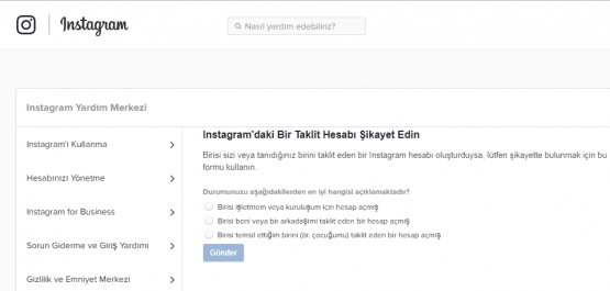 instagram taklit hesap şikayet
