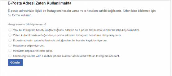 instagram E-Posta Adresi Zaten Kullanılmakta, instagram müşteri hizmetleri, instagram e posta sorunu,