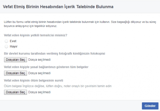 facebook vefat mesajları, vefat eden kişinin hesabına içerik ekleme, facebook müşteri hizmetleri, facebook destek, Facebook Vefat Etmiş Birinin Hesabından İçerik Talebinde Bulunma,