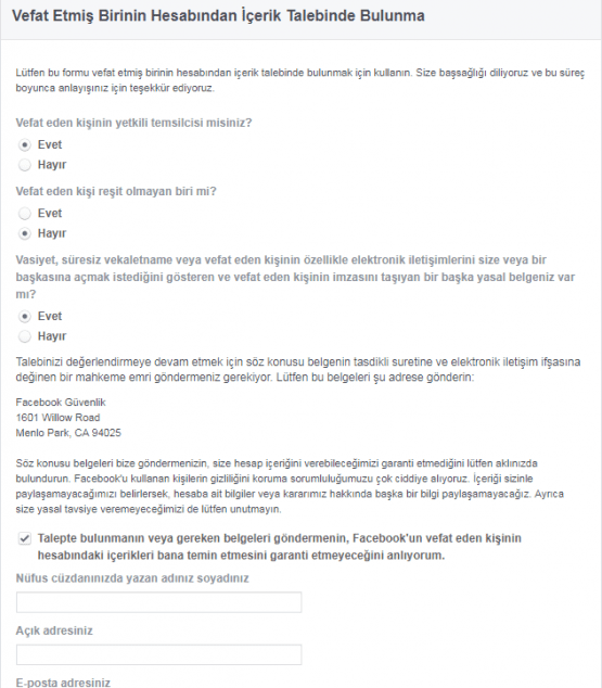 facebook vefat mesajları, vefat eden kişinin hesabına içerik ekleme, facebook müşteri hizmetleri, facebook destek, Facebook Vefat Etmiş Birinin Hesabından İçerik Talebinde Bulunma,