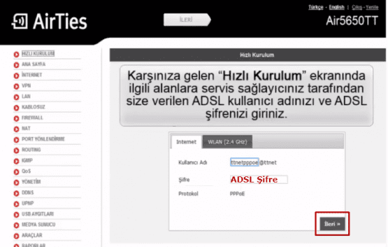 Airties Air 5650 Modem Kurulumu