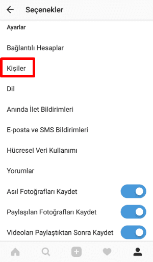 instagram rehber senkronizasyon kapatma
