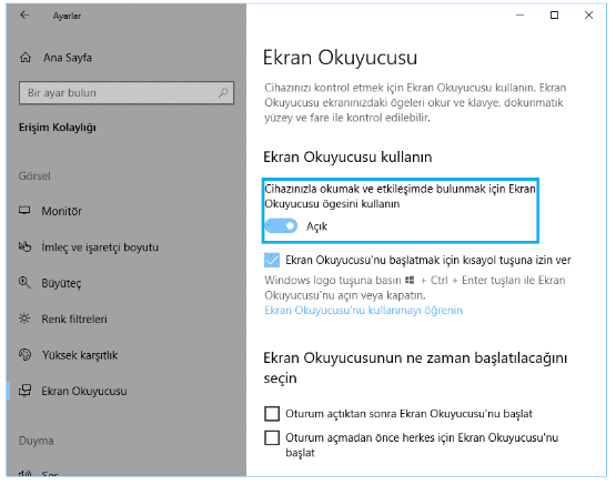 windows 10 ekran okuyucusu, windows 10 ekran okuyucusu nasıl kapatılır, windows 10 ekran okuyucusu kapatma,