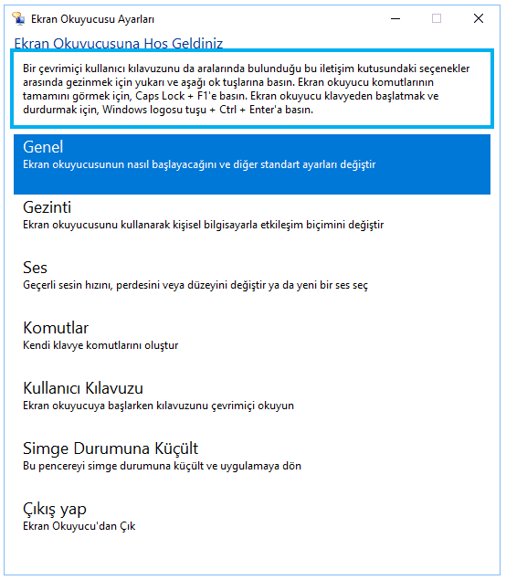 windows 10 ekran okuyucusu kapatma, windows 10 ekran okuyucusu sorunu,