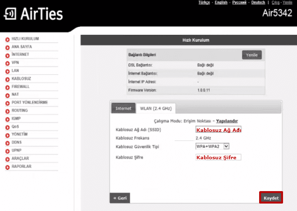 Airties Air 5342 Modem Kurulumu: Airties Air 5342 modem internet sorunlarında DSL ışığı sabit yanıyor ancak internete giriş yapamıyorsanız buyurun.