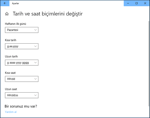windows 10 tarih ve saat biçimi