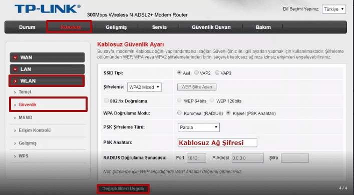 tp link td864w kablosuz ayarları