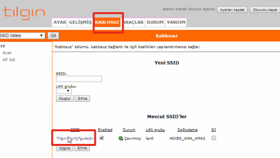 Tılgın Modem Mac Filtreleme