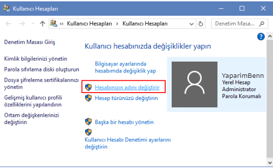 Windows 10 Kullanıcı Adı Değiştirme