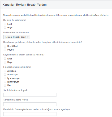 Facebook Reklam Hesabım Kapatıldı