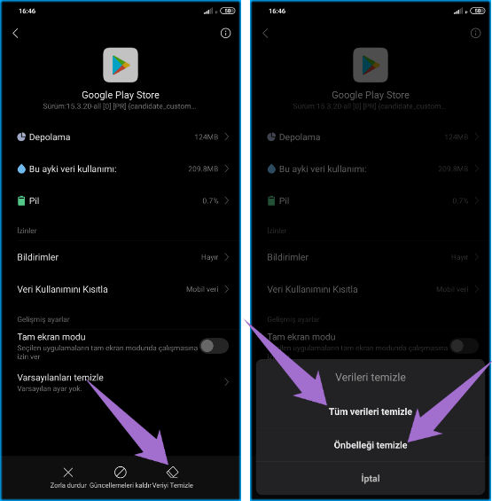 Google Play oturum açma sorunu için ekran görüntüleri.