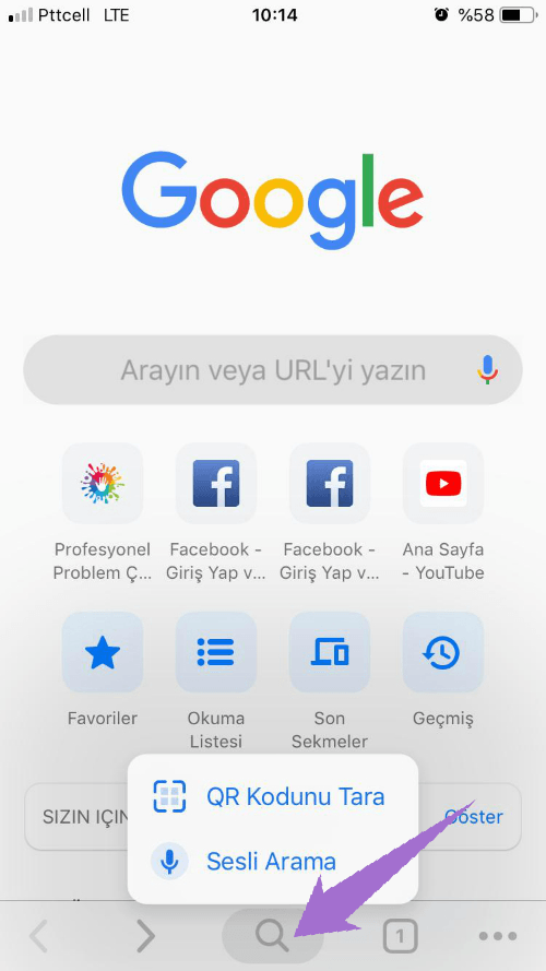 iPhone için Chrome Sesli Arama ve QR Tarama Hareketi