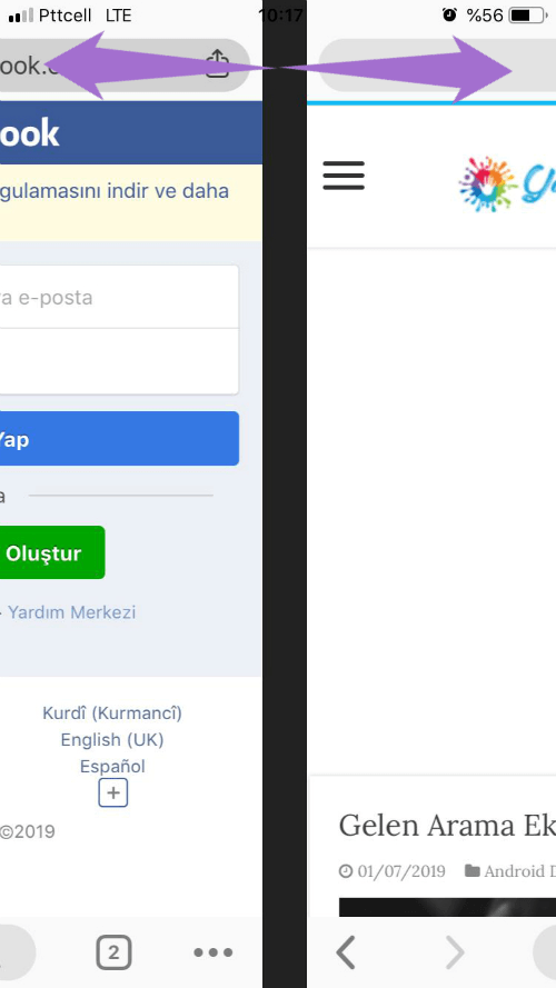 iPhone için Chrome Sekme Değiştirme Hareketi