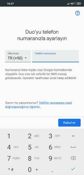 Google Duo Hesap Doğrulama Adımı