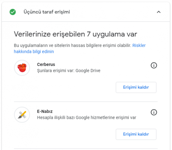 Google Üçüncü Taraf Erişim Uygulamaları