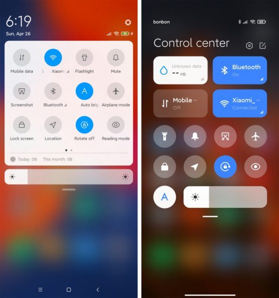 MIUI 11 ve MIUI 12 Bildirimler Gölgesi Farklılıkları