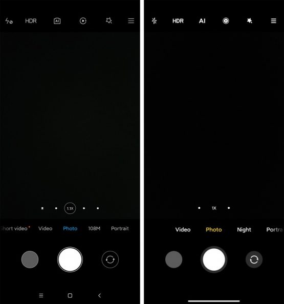 MIUI 11 ve MIUI 12 Kamera Ekranı Farklılıkları